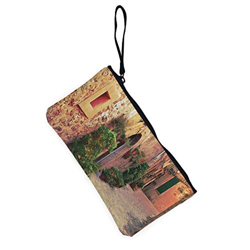 BHGYT Street In Village Mallorca España Monedero Roadcanvas Vintage Door, Bolso para Maquillaje, Bolso para Celular con asa, Monedero Unisex con Monedero, 4.7 'X 8.7'