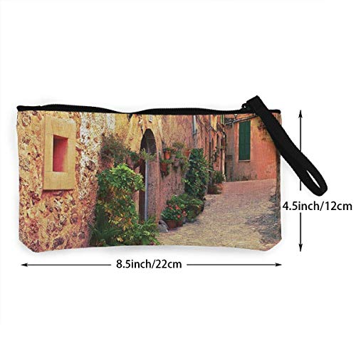 BHGYT Street In Village Mallorca España Monedero Roadcanvas Vintage Door, Bolso para Maquillaje, Bolso para Celular con asa, Monedero Unisex con Monedero, 4.7 'X 8.7'