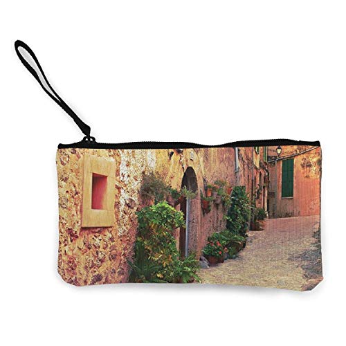 BHGYT Street In Village Mallorca España Monedero Roadcanvas Vintage Door, Bolso para Maquillaje, Bolso para Celular con asa, Monedero Unisex con Monedero, 4.7 'X 8.7'