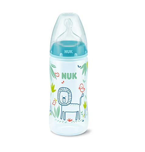 Biberón First Choice+ PP 300 ml (M) Jungle Animals León Azul Silicona NUK 0-6 meses