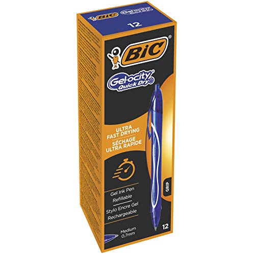 BIC Gel-ocity Quick Dry bolígrafos Tinta en Gel punta media (0,7 mm) – Azul, Caja de 12 unidades