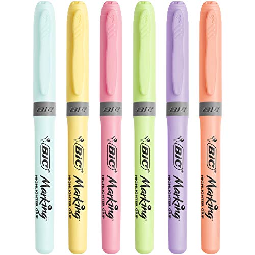 BIC Highlighter Grip Pastel Marcadores de Punta Biselada Regulable - Colores surtidos, Pack de 6