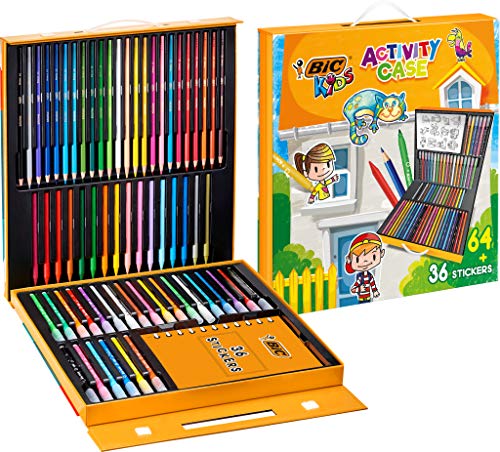BIC Kids Activity Case - 24 Lápices de colores /24 rotuladores /16 Ceras y 36 Adhesivos para Colorear