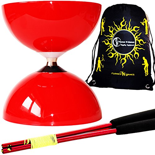 Big Top - Juego de diábolos con cojinetes de Bolas Gigantes + Ali Dream Metal Diablo Palos de Mano, Diabolo Cordel + Bolsa de Viaje! (Rojo Diabolo + Rojo Palos de Mano)