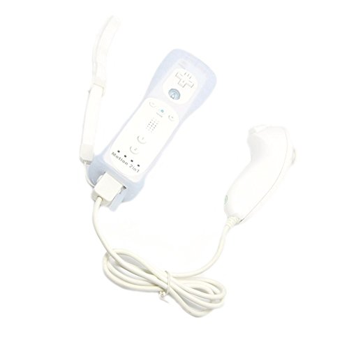BIGFOX 2 en 1 Mando Plus con Motion Plus y Nunchunk para Nintendo Wii / Wii U (Opcional a Seis Colores) y Funda de Silicona - Blanco