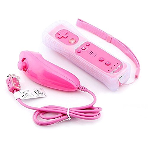 BIGFOX 2 en 1 Mando Plus con Motion Plus y Nunchunk para Nintendo Wii / Wii U (Opcional a Seis Colores) y Funda de Silicona - Rosa