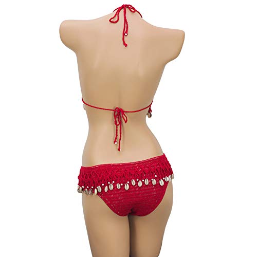 Bikini para Mujer Dividir Tejido A Mano Tejido Bikini Shell Traje De Baño Baño De Aguas Termales,S