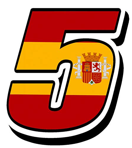 Biomar Labs® Número 5 Bandera Nacional España Spain Calavera Vinilo Adhesivo Pegatina Coche Auto Motocross Moto Sport Start Racing Tuning N 285