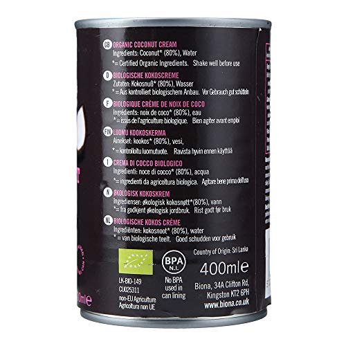 Biona Nata De Coco Ecológica Líquida 80% Coco - Vegetariano, Vegano, Paleo - 400 ml