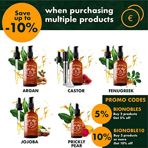 BIONOBLE ACEITE DE JOJOBA PURO 100% Orgánico y Prensado en Frío | Bomba, Botella de Vidrio | Cara, Cuerpo, Pelo, Cabello y Uñas | Aceite de Masaje | Jojoba Oil (250 ml)