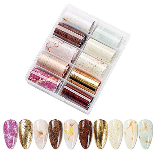 BISHENG 10 Color Nail Foil Transfer Sticker, Holographic Starry Sky Metallic Nail Art Stickers Tips Wraps Foil Transfer Adhesive Glitters Acrylic DIY Nail Decoration