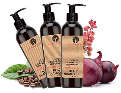 Black Champú Café Ricino y Extracto de Cebolla Detox Champu Anti Polución Acelerador (3 x 200 ml)