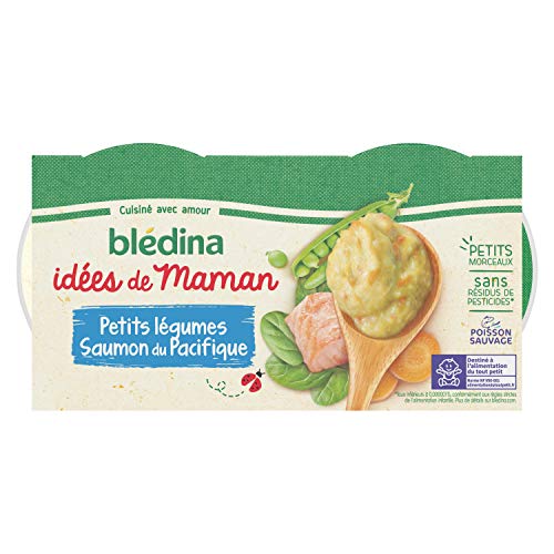 Blédina 12 bols Idées de Maman (3 Lots de 4) dès 8 Mois : 6 Petits Légumes Saumon du Pacifique / 6 Courgettes Petites Pâtes Merlu Blanc