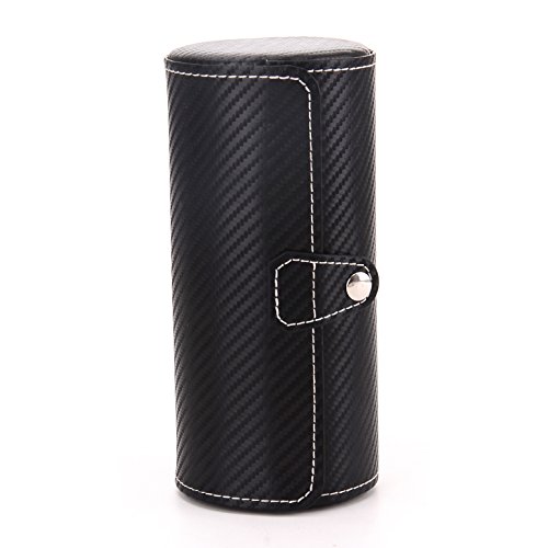 Blenheim London® Estuche Cilíndrico para Relojes, Caja de Fibra de Carbono con Espacio para 3 Relojes. Ideal para Viajes. Color Negro.