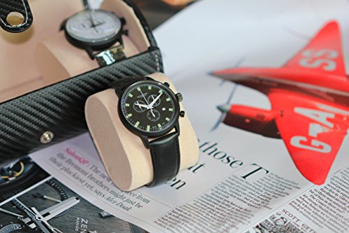 Blenheim London® Estuche Cilíndrico para Relojes, Caja de Fibra de Carbono con Espacio para 3 Relojes. Ideal para Viajes. Color Negro.
