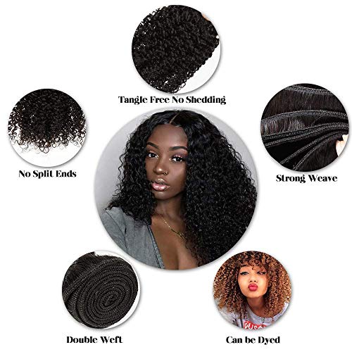 BLISSHAIR Kinkys Rizado Cabello Humano 3 Paquetes 8A Brasileño Virginal Tejido Extensiones de cabello rizado profundo para mujeres negras Color natural 8 8 8 pulgadas