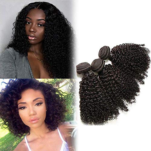 BLISSHAIR Kinkys Rizado Cabello Humano 3 Paquetes 8A Brasileño Virginal Tejido Extensiones de cabello rizado profundo para mujeres negras Color natural 8 8 8 pulgadas