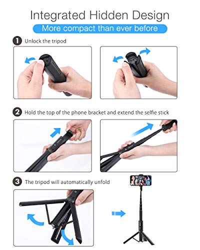 BlitzWolf Palo Selfie Trípode con Control Remoto Bluetooth, Selfie Stick Extensible de Aluminio para iPhone XS MAX/XR/XS/X/8/8P/7/7P/6, Galaxy S10/S9/S8/S7, Huawei, Xiaomi y etc.(Gris)