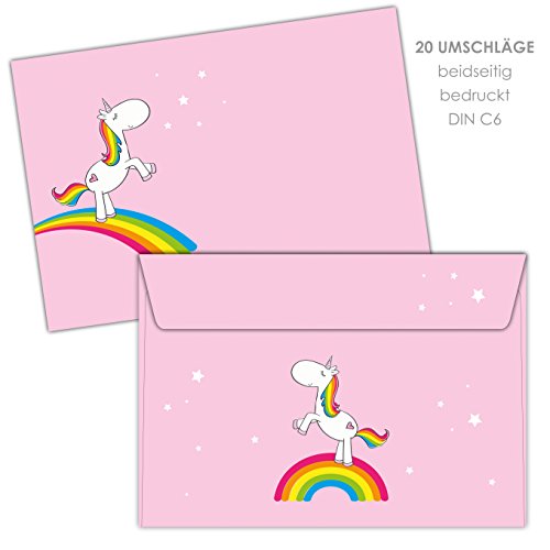 'Bloc-notes/lettre Block "Licorne Arc-en-ciel DIN A5 (Bloc Ligné 50 feuilles de papier pour fille, lettres lettre) avec 20 enveloppes/