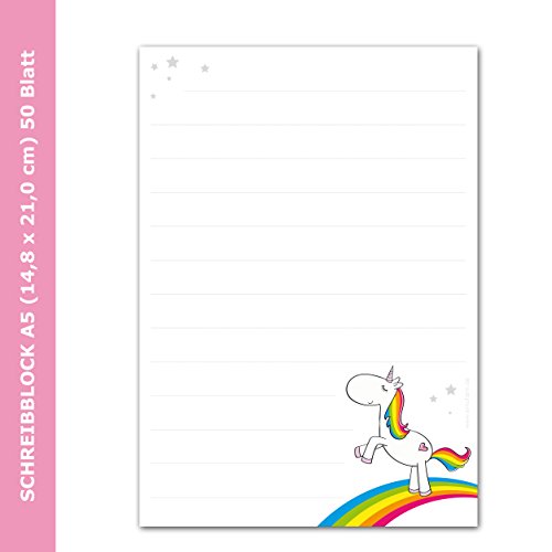 'Bloc-notes/lettre Block "Licorne Arc-en-ciel DIN A5 (Bloc Ligné 50 feuilles de papier pour fille, lettres lettre) avec 20 enveloppes/
