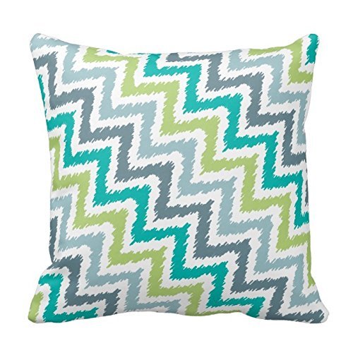 Blue Gray Green Zigzag Pattern Pillows Square Decorative Cushion Cover