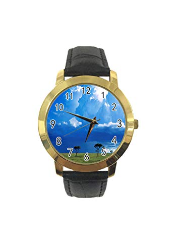 Blue Sky Sea and Prairie - Reloj de pulsera analógico de cuarzo con correa de piel para hombres y mujeres