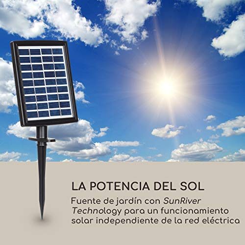 blumfeldt Savona Fuente Solar - Energía Solar, 2,8 Vatios, Batería de Iones de Litio, 5 Horas de Funcionamiento, Iluminación LED, Poliresina, Circuito Cerrado, Resistente a heladas, Aspecto Piedra
