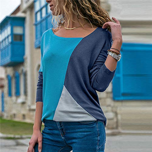 Blusa Moda Patchwork Casual para Mujer Sudadera con Capucha Tallas Grandes Color Block Tallas Grandes O-Neck Manga Larga Camiseta Tops Invierno Abrigos Liquidación de Venta SHOBDW (Armada,L)