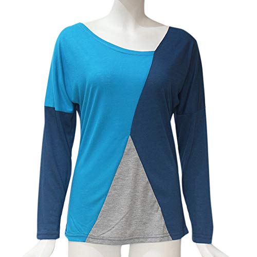 Blusa Moda Patchwork Casual para Mujer Sudadera con Capucha Tallas Grandes Color Block Tallas Grandes O-Neck Manga Larga Camiseta Tops Invierno Abrigos Liquidación de Venta SHOBDW (Armada,L)