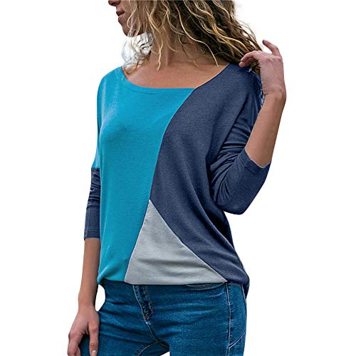 Blusa Moda Patchwork Casual para Mujer Sudadera con Capucha Tallas Grandes Color Block Tallas Grandes O-Neck Manga Larga Camiseta Tops Invierno Abrigos Liquidación de Venta SHOBDW (Armada,L)