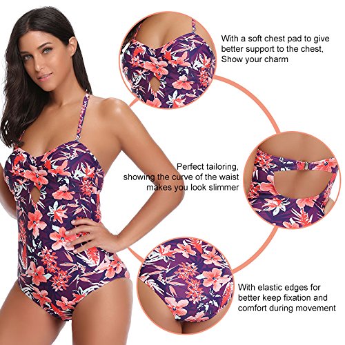 Bmeigo Traje De Baño De Una Pieza Mujer Trajes de baño Vintage Floral Monokini Bañador Swimwear Beachwear