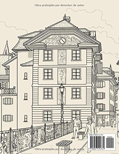 Bocetos de ciudades europeas libro para colorear para adultos