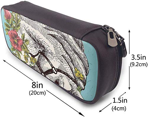 Boho Style Horse Opium Cute Pen Estuche para lápices Cuero 8 X 3.5 X 1.5 Inch Gran capacidad Cremalleras dobles Bolso para lápices Bolso Estuche para bolígrafo para oficina escolar Niñas Niños Adultos