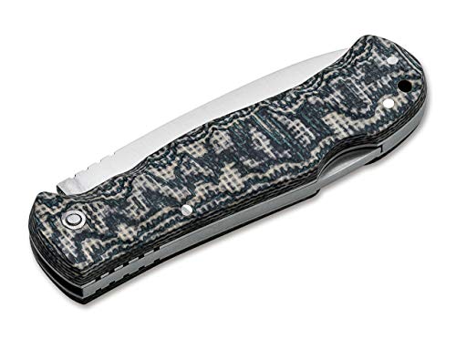 Böker Plus Navaja Spain BUSHCRAFT con Hoja de Acero 12C27 de 9,5 cm y empuñadura de micarta Granito de 12,5 cm 01BO380 para Caza, Pesca, Supervivencia y Bushcraft + Portabotellas de Regalo