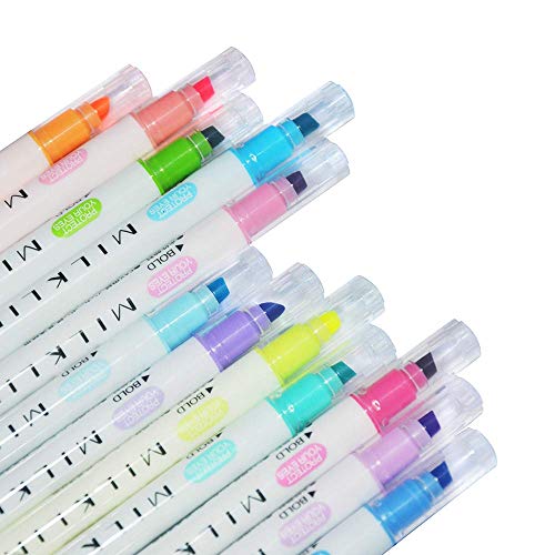 Bolígrafos resaltadores dobles Colores surtidos, puntas anchas y finas, juego de marcadores en colores pastel para resaltar en el aula de la oficina de estudiantes (12 colores)