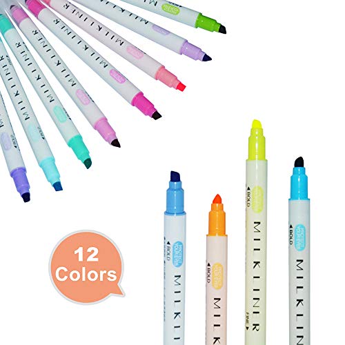 Bolígrafos resaltadores dobles Colores surtidos, puntas anchas y finas, juego de marcadores en colores pastel para resaltar en el aula de la oficina de estudiantes (12 colores)