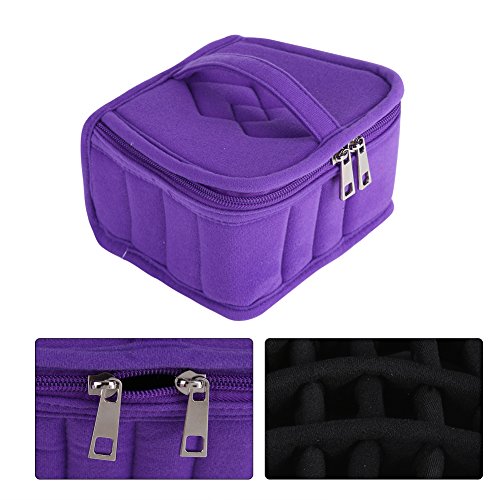 Bolsa de aceites esenciales, 30 botellas Shockproof Aceites Esenciales Organizador Viaje aceite esencial bolsa estuche para dama morado