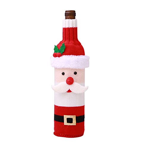 Bolsa de boda de flores de cristal – Fundas decorativas para botellas de vino de punto de Papá Noel, muñeco de nieve, ciervo, juego de decoración de ropa – Medias y soportes