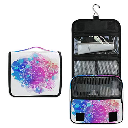 Bolsa de cosméticos Viaje Colgando Bolsa de aseo Misterioso Sol Luna Patrón Bolsa de almacenamiento de viaje Bolsa de maquillaje portátil Bolsa organizadora para las mujeres