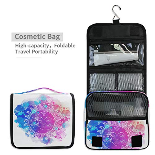 Bolsa de cosméticos Viaje Colgando Bolsa de aseo Misterioso Sol Luna Patrón Bolsa de almacenamiento de viaje Bolsa de maquillaje portátil Bolsa organizadora para las mujeres