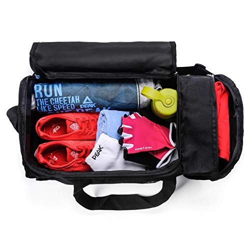 Bolsa de Deporte Gimnasio Fitness Viaje Vacaciones Deportiva - Bolso Universal con Bandolera - Bolsa plegada Ideal para jóvenes y Adultos, Hombre y Mujer 20L y 40L (Azul/Negro, 20 L)