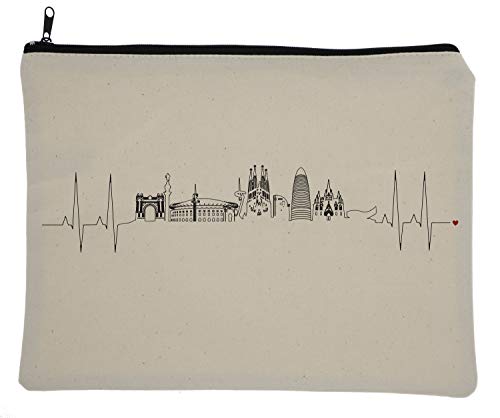 Bolsa de maquillaje Barcelona Latido Skyline Wanderer, línea de corazón, amor, viajes, Skyline, ciudades, aventura, EKG, World Traveler, Wanderlust