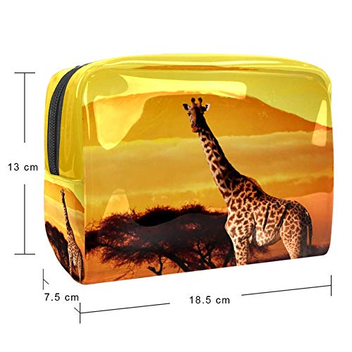Bolsa de Maquillaje para niños Árbol de Jirafa al Atardecer Accesorio de Viaje Neceser Pequeño Bolsas de Aseo Impermeable Cosmético Organizadores de Viaje 18.5x7.5x13cm