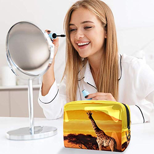 Bolsa de Maquillaje para niños Árbol de Jirafa al Atardecer Accesorio de Viaje Neceser Pequeño Bolsas de Aseo Impermeable Cosmético Organizadores de Viaje 18.5x7.5x13cm