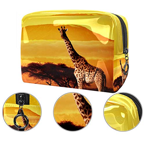 Bolsa de Maquillaje para niños Árbol de Jirafa al Atardecer Accesorio de Viaje Neceser Pequeño Bolsas de Aseo Impermeable Cosmético Organizadores de Viaje 18.5x7.5x13cm