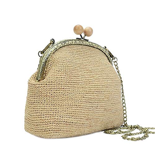 Bolsa de Paja de la Playa del Verano Bolsa de Tejido a Mano de Paja Tejida Bolsa Salvaje Diagonal Mar Moda Bolsa de Estilo Rural del Hombro Bohemio Bolso de Paja (Color : True Color, Size : S)