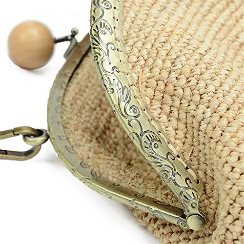 Bolsa de Paja de la Playa del Verano Bolsa de Tejido a Mano de Paja Tejida Bolsa Salvaje Diagonal Mar Moda Bolsa de Estilo Rural del Hombro Bohemio Bolso de Paja (Color : True Color, Size : S)
