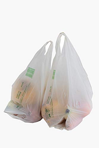 Bolsas Biodegradables y Compostables Tipo Camiseta Paquete con 100 Bolsas, certificadas TUV Austria Conforme EN13432 y Fabricadas en la Unión Europea, Dimensiones: 41x45 cm, Medium
