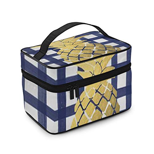Bolsas de Maquillaje Piña Azul Marino y Dorada Maquillaje Grande Bolsas de cosméticos de Viaje portátiles Estuches de Tren Profesionales