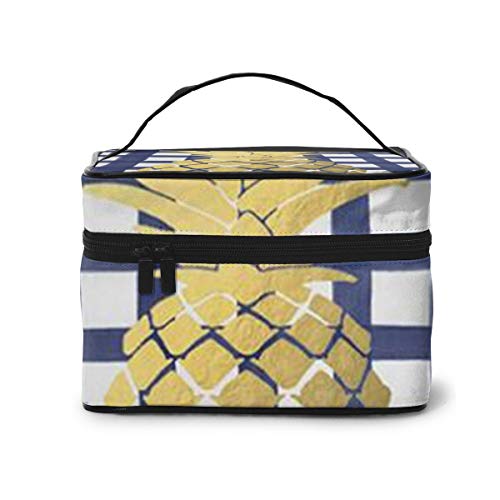 Bolsas de Maquillaje Piña Azul Marino y Dorada Maquillaje Grande Bolsas de cosméticos de Viaje portátiles Estuches de Tren Profesionales